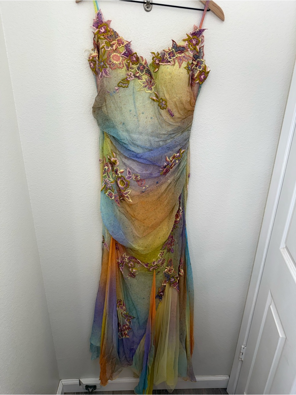 Vintage 100% Silk Dress Vintage Rainbow Dress Prom Vintage Beaded Dress - Picture 2 of 16
